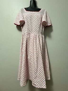 Vintage Custom Made White Dress with Red Heart Pattern Small
